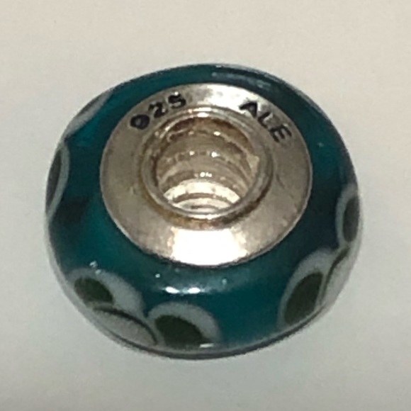 Pandora Blue, Green, and White Floral Murano Glass Charm - Picture 4 of 4